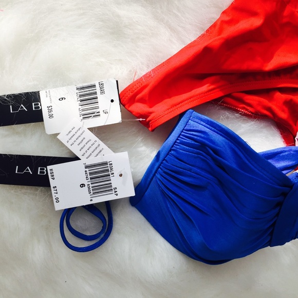 LA BLANCA Bikini Swim Separates Red Blue Sz 6 - Picture 6 of 7